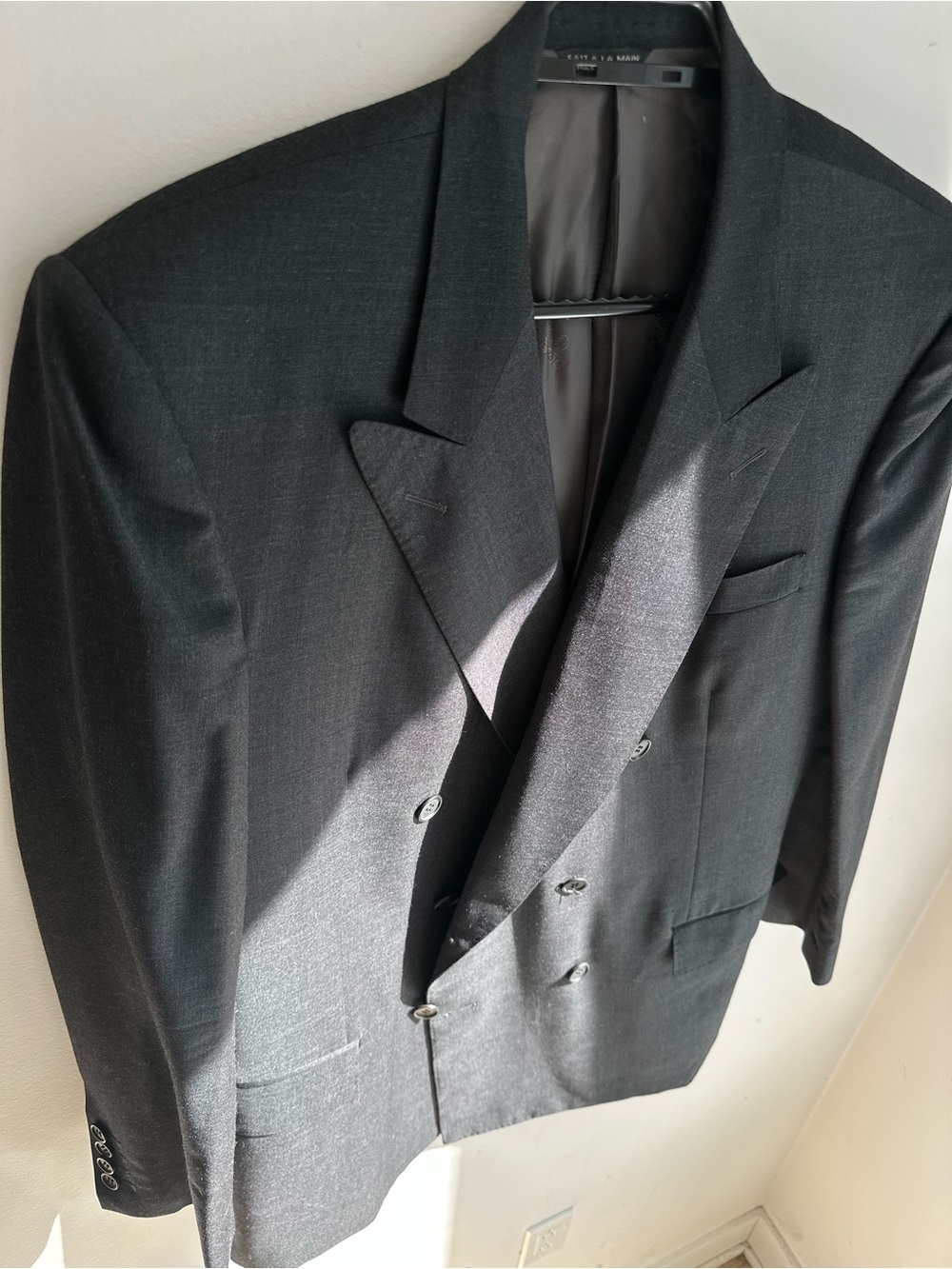 Custom Handmade Bespoke Double Breasted Blazer Dormeuil Wool Charcoal Grey 42L